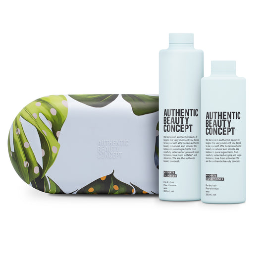 Authentic Beauty Concept Hydrate Geschenkset mit Cleanser 300ml, Conditioner 250ml & Scrunchie