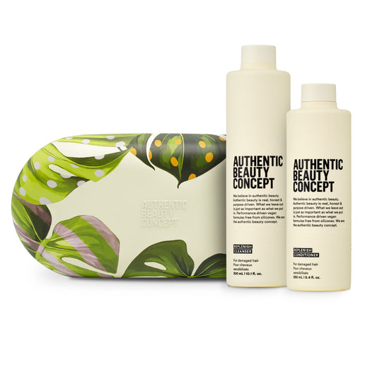 Authentic Beauty Concept Replenish Geschenkset mit Cleanser 300ml, Conditioner 250ml & Scrunchie